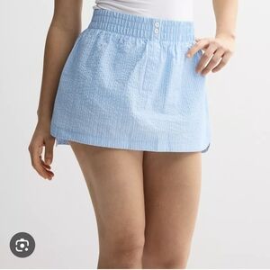 Lux Light Blue Pinstripe Mini Skirt